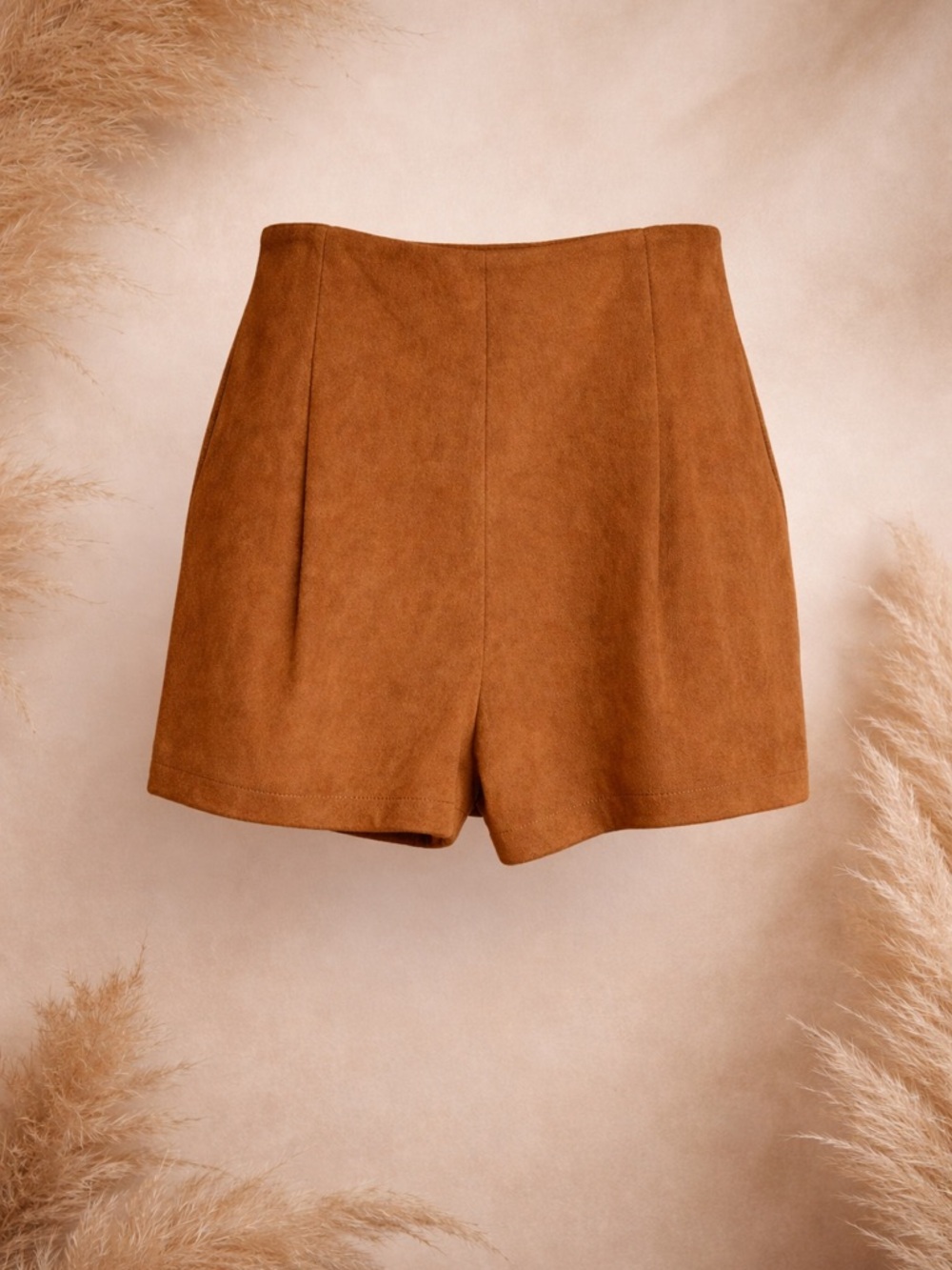 Commense Size Medium High-Waist Rust Brown Suede-Look Shorts with Gold Buttons - Picture 4 of 7